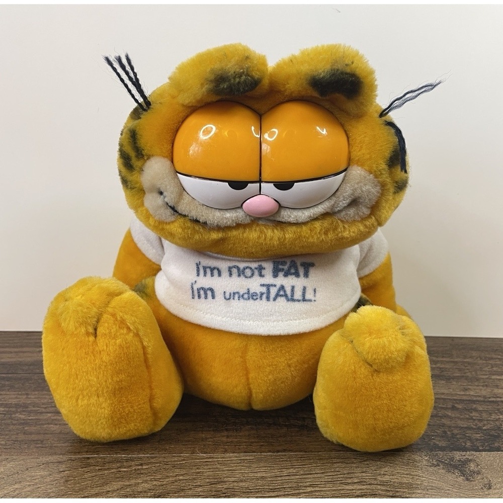 Vintage Garfield In T-Shirt 8" Stuffed Plush I'm Not Fat I'm Undertall Sitting